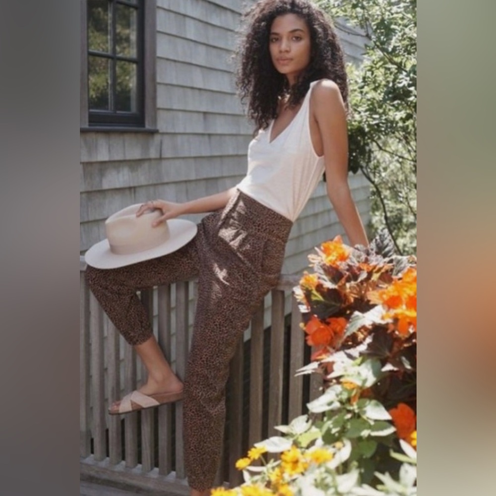 Anthropologie Kalea Leopard Corduroy Trouser Jogger Pants Brown Black Size Small